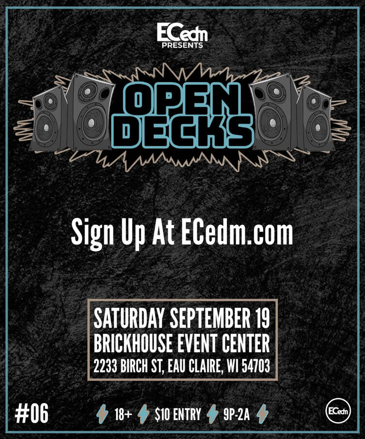 ECedm OPEN DECKS! β‘οΈWelcome to OPEN DECKS #5!β‘οΈ We are back in the big room! π₯³ This is a monthly EDM event that allows DJs to sign up and play in front of a crowd. β
Sign up at ECedm.com β’ 18+ / 21 To Drink β’ $10 Entry β’ Drink Specials π₯ What you need to know to play